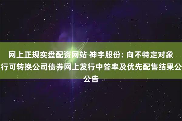 网上正规实盘配资网站 神宇股份: 向不特定对象发行可转换公司债券网上发行中签率及优先配售结果公告